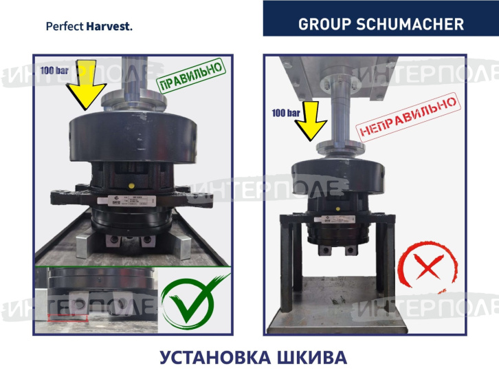 Привод (редуктор) ножа косы, горизонтальный, c головкой 27 мм с пластиковым кольцом Шумахер