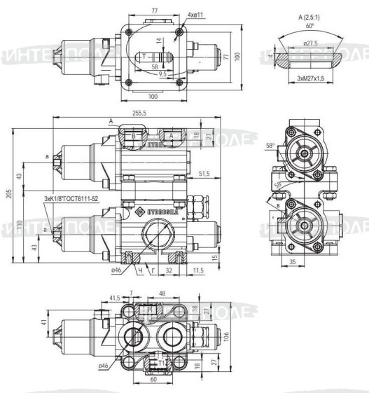 Гидрораспределитель КамАЗ 65115,6520 2-е платформы (ан.РП80-44БКЕ, ПГР-2,6520-8607200) (Гидросила) 