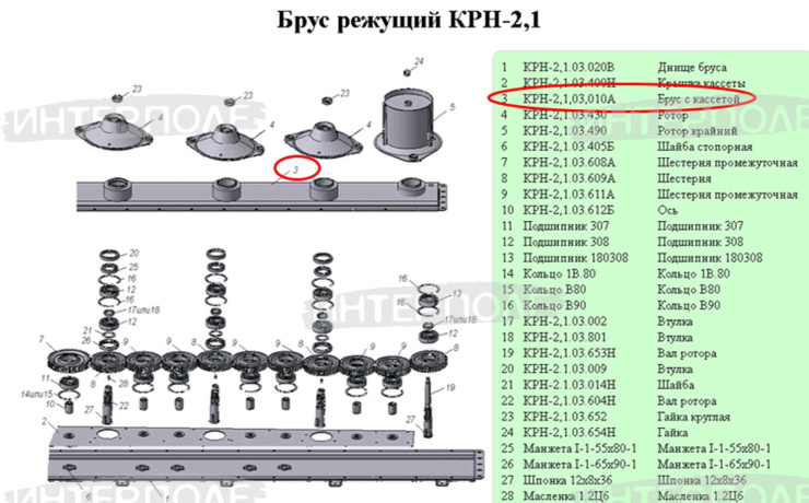 Брус с кассетой КРН-2,1