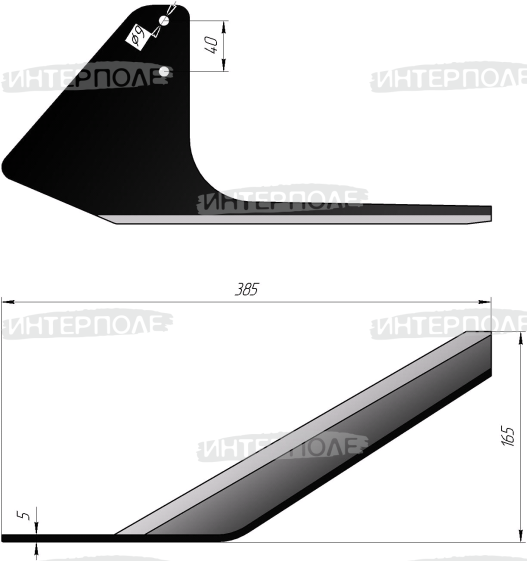 Лапа 165х5,0 мм (сталь 50Г) бритва правая культиватора КРН-4,2 КРН-5,6 (РЗЗ)