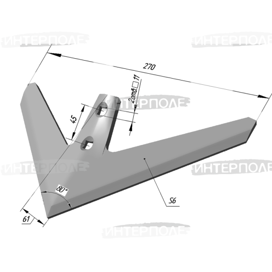 Лапа 270х6,0 мм (сталь 50Г) культиватора малая КПС-4; КРН (РЗЗ)