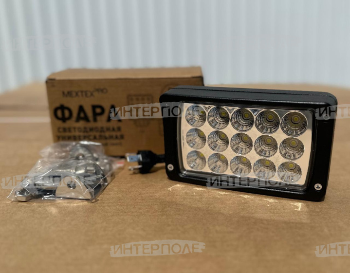 Фара светодиодная прямоугольная 45WL 15х3W-76mm 3000LM PRO (Flood) Рассеянный свет универсальная 12-24В MEXTEXpro