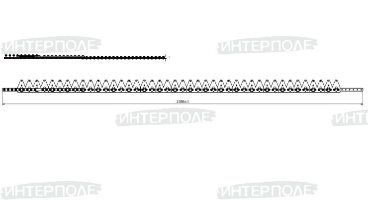 Нож (часть ножа, передняя часть, без головки, сегмент двойной с мелкой насечкой жатка John Deere)