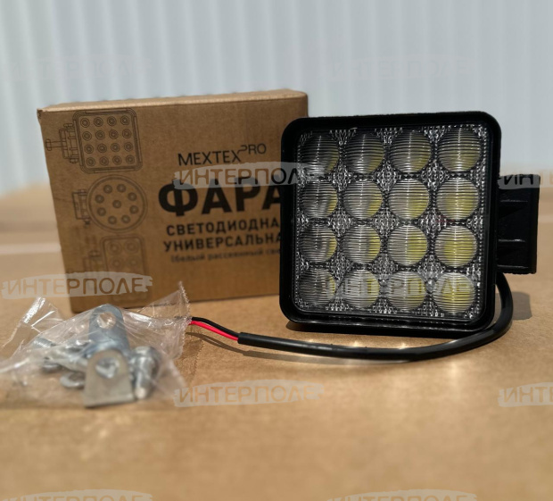 Фара светодиодная квадратная 48WS 16х3W-53mm 3000LM Slim Epistar (Flood) Рассеянный свет универсальная 12-24В MEXTEXpro