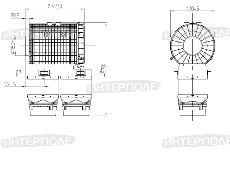 Фильтр воздушный в сборе (двигатель 300-500 л.с.) с предочистителем