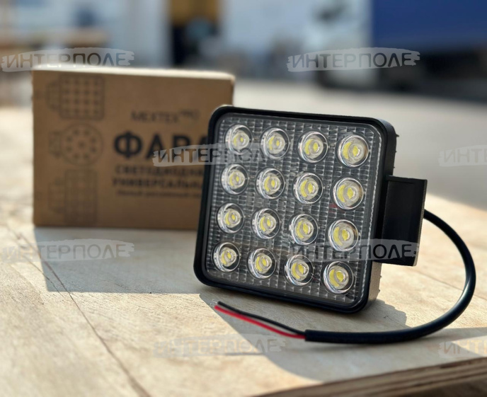 Фара светодиодная квадратная 16х3W 3000LM 108х108х63 (Flood) Рассеянный свет универсальная 12-24В МЕХТЕХ ПРО