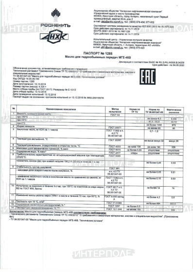Масло гидравлическое МГЕ-46В 20 л. Роснефть