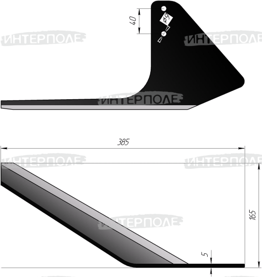 Лапа 165х5,0 мм (сталь 50Г) бритва левая культиватора КРН-4,2 КРН-5,6 (РЗЗ)