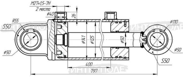 Гидроцилиндр К-700, 701, 703 рулевого управления тракторов, погрузчика ПК-5.01 (Профмаш)