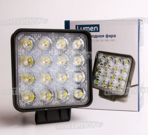 Фара светодиодная квадратная 48WS 16х3W-61mm 3000LM Epistar (Flood) Рассеянный свет универсальная 12-24В MEXTEXpro